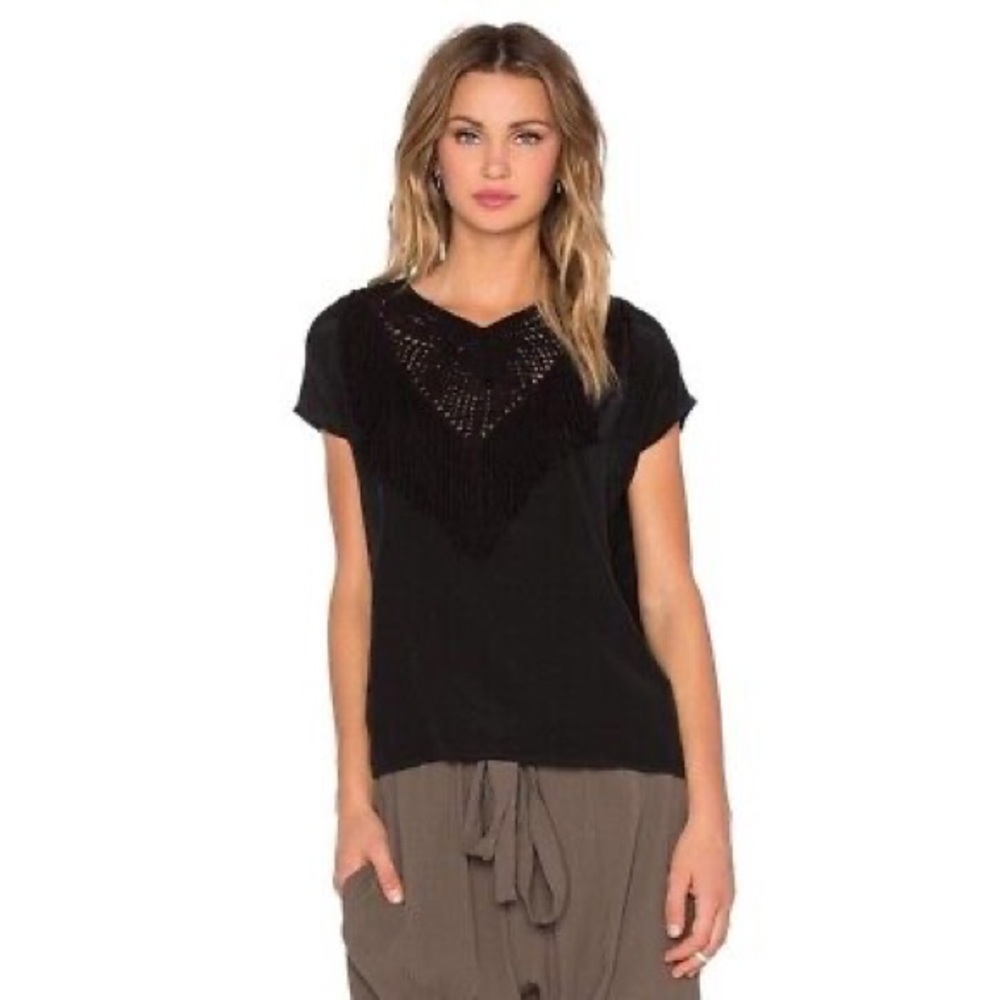 Ulla Johnson Uma 100% silk blouse with macrame detail Size 4